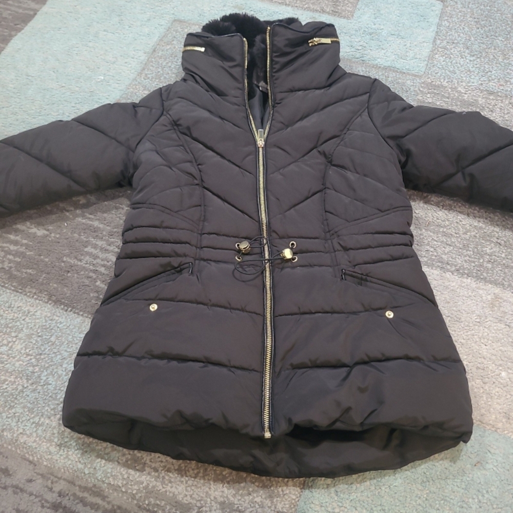 Oasis Black Puffer Jacket with Gold Accents